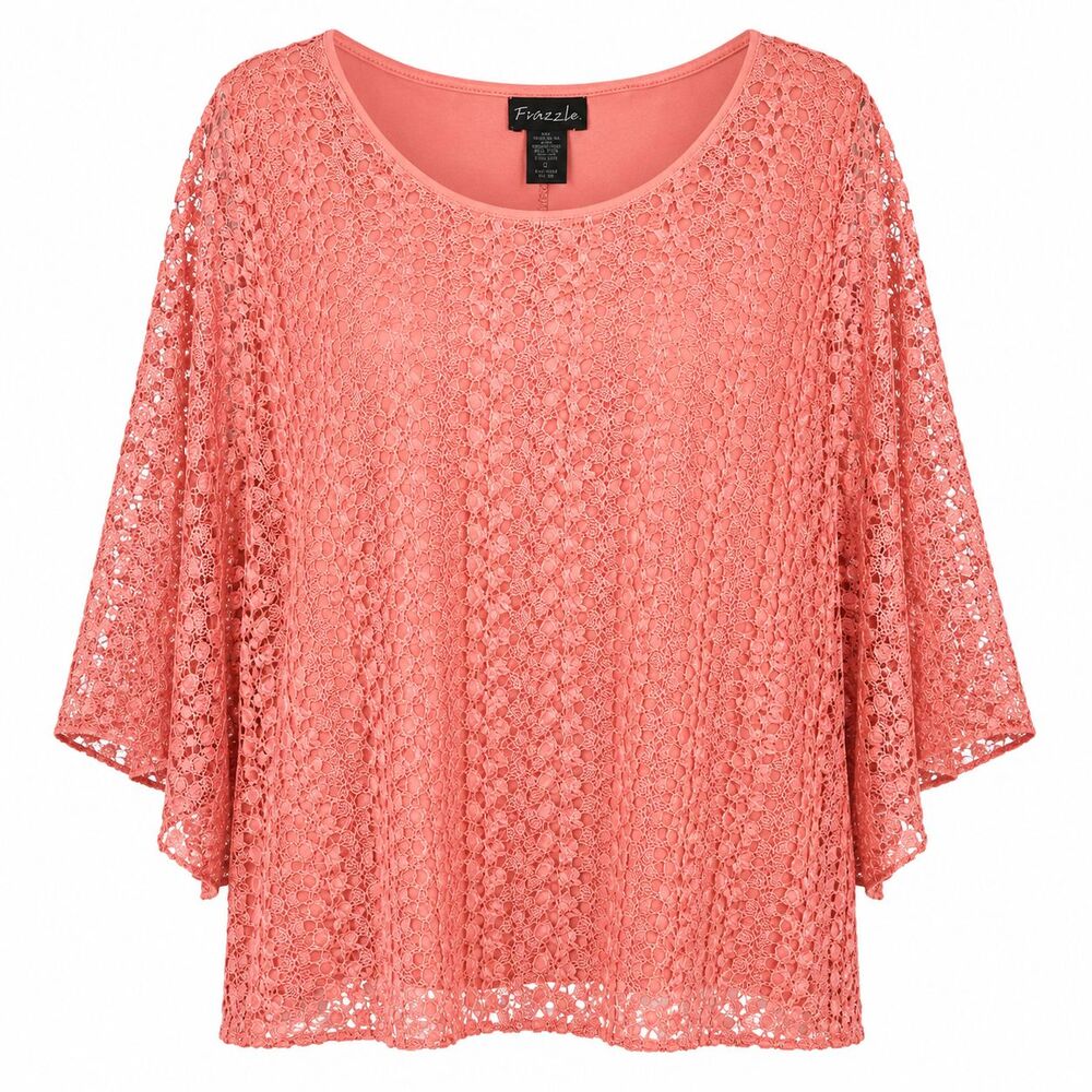 Frazzle Women's Top Size XL Peach Pink Lace Long Sleeve Tunic Fairy Cottage Core